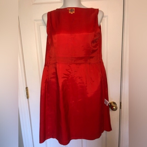 Tory Burch Size 10 Red Blood Orange Silk Blend Structured Front Zipper Dress - Picture 7 of 16